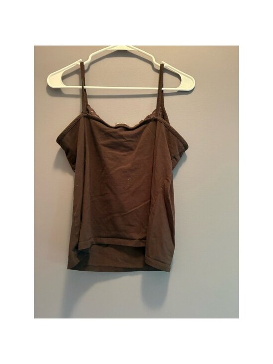 Tops - Tank Top Womens Size L Brown Lace Trim Spaghetti Strap